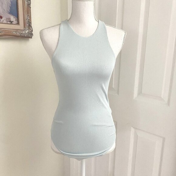 Abercrombie & Fitch Micro Rib Light Blue Bodysuit Sleeveless Size Small  B13 - Picture 1 of 10